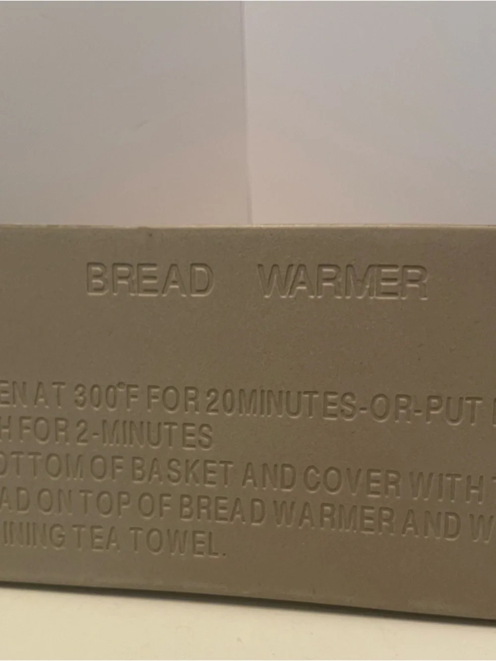 Bread Warmer Stoneware Warming Stone‎ Gray Embossed Wheat Basket Design 11.25”